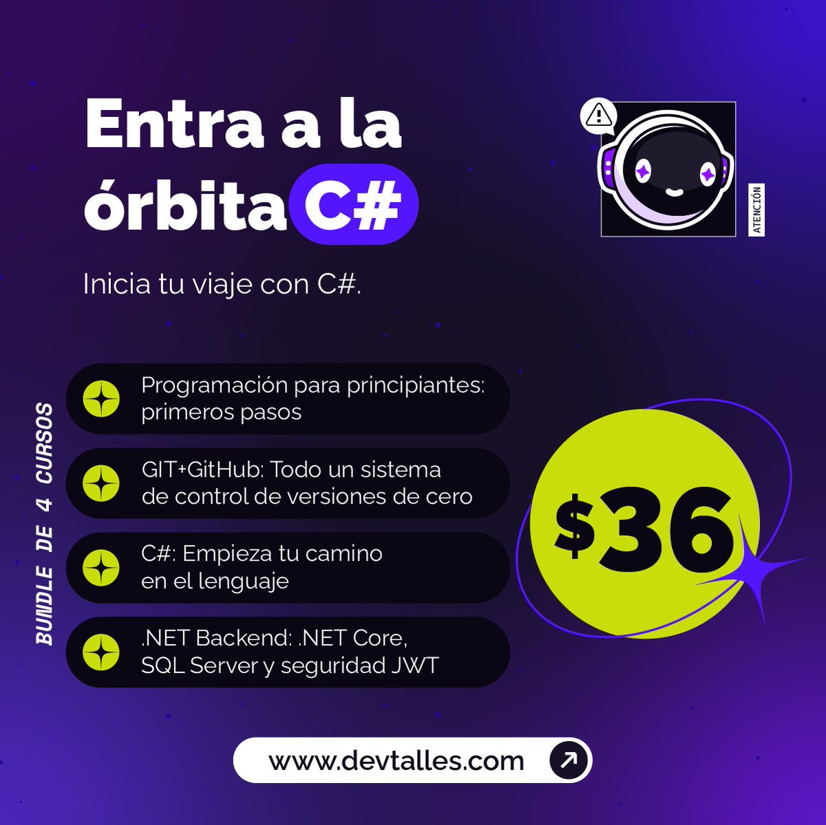 DevTalles's tweet image. ⌛¡ÚLTIMAS HORAS: Entra a la órbita de aprendizaje y estudia programación desde cero!
🪐Traemos útiles paquetes de varios cursos a precio de oferta
😼🐍☕️#⃣ ¡Los bundles incluyen cursos de #NestJS, #Csharp, #Java y #Python!
👉Adquiérelos en nuestra web cursos.devtalles.com/pages/prograci…