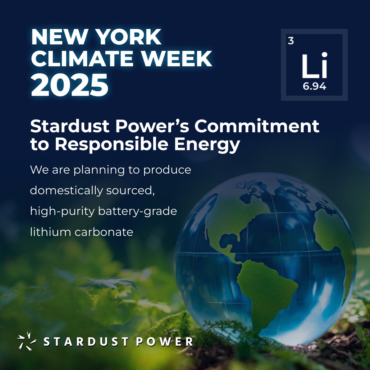 🌿In recognition of #ClimateWeekNYC, we highlight our commitment to responsible energy: domestic, high-purity battery-grade lithium from brine, using low-impact methods &amp; water recycling to support EVs, grid storage &amp; industry!
$SDST #ClimateWeek #Lithium #StardustPower