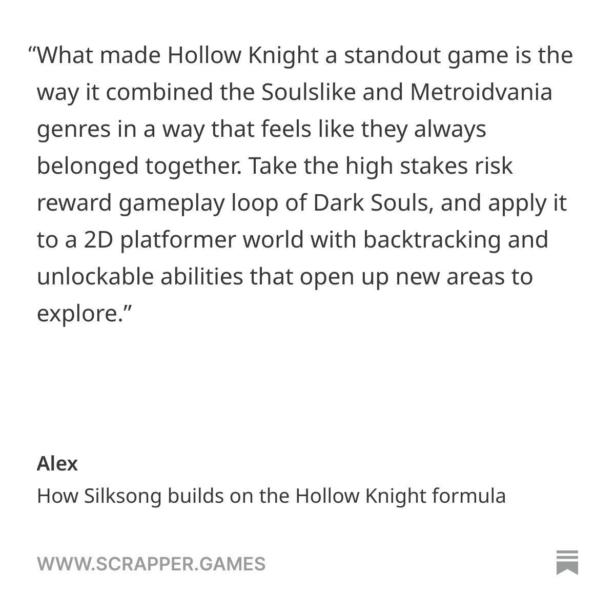 ScrapperPlays's tweet photo. I wrote a thing about #Silksong !

Check it out at the link below 😀 https://t.co/h0PPCGI4D0