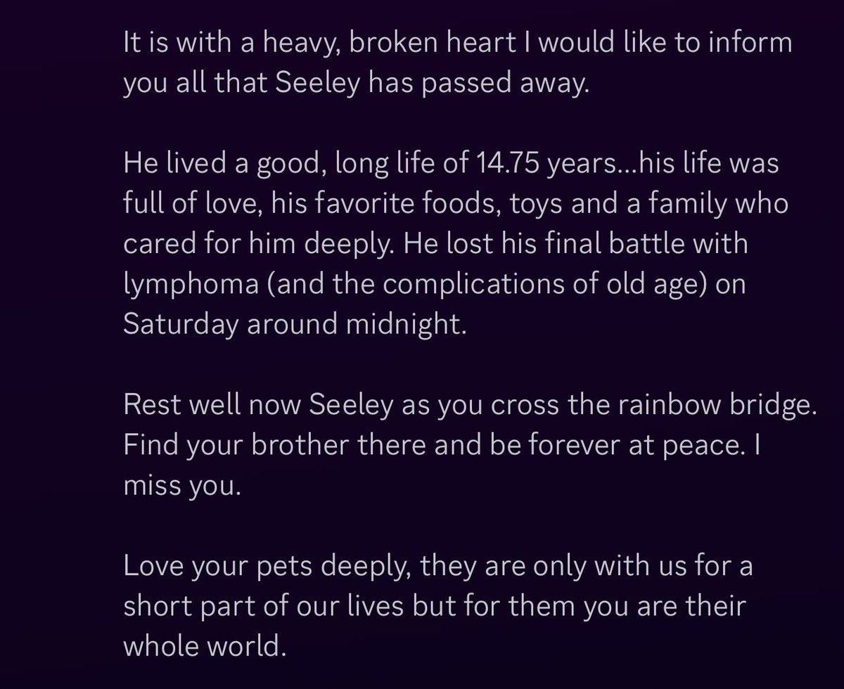 LadyKitisa's tweet photo. Rest well Seeley. I’ll miss you greatly. https://t.co/J6G25kwBjn
