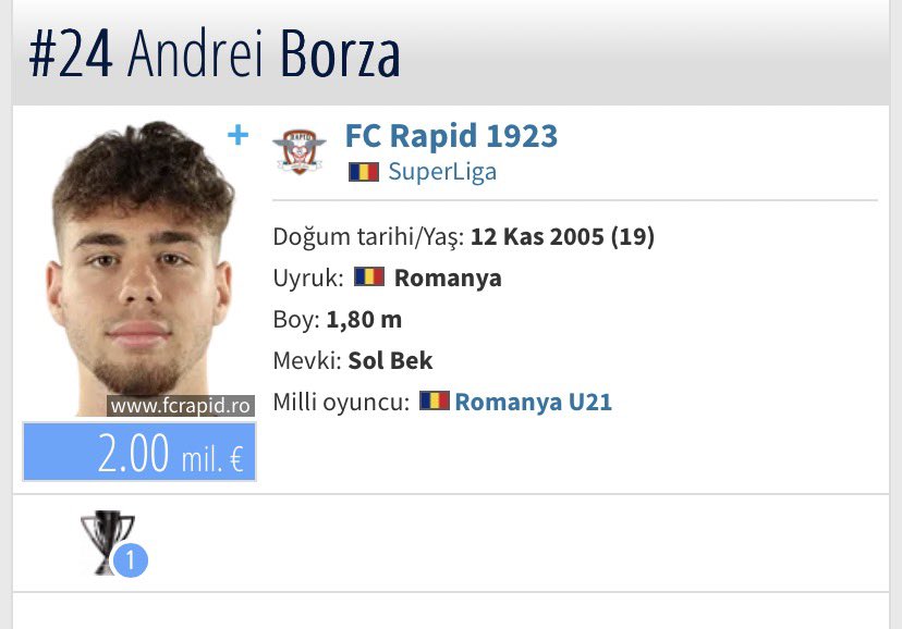 Bırakalım 2-3 yıla bu günkü piyasa değerinin minimum 10 katı olacak sol bekimizi
Andrei Borza