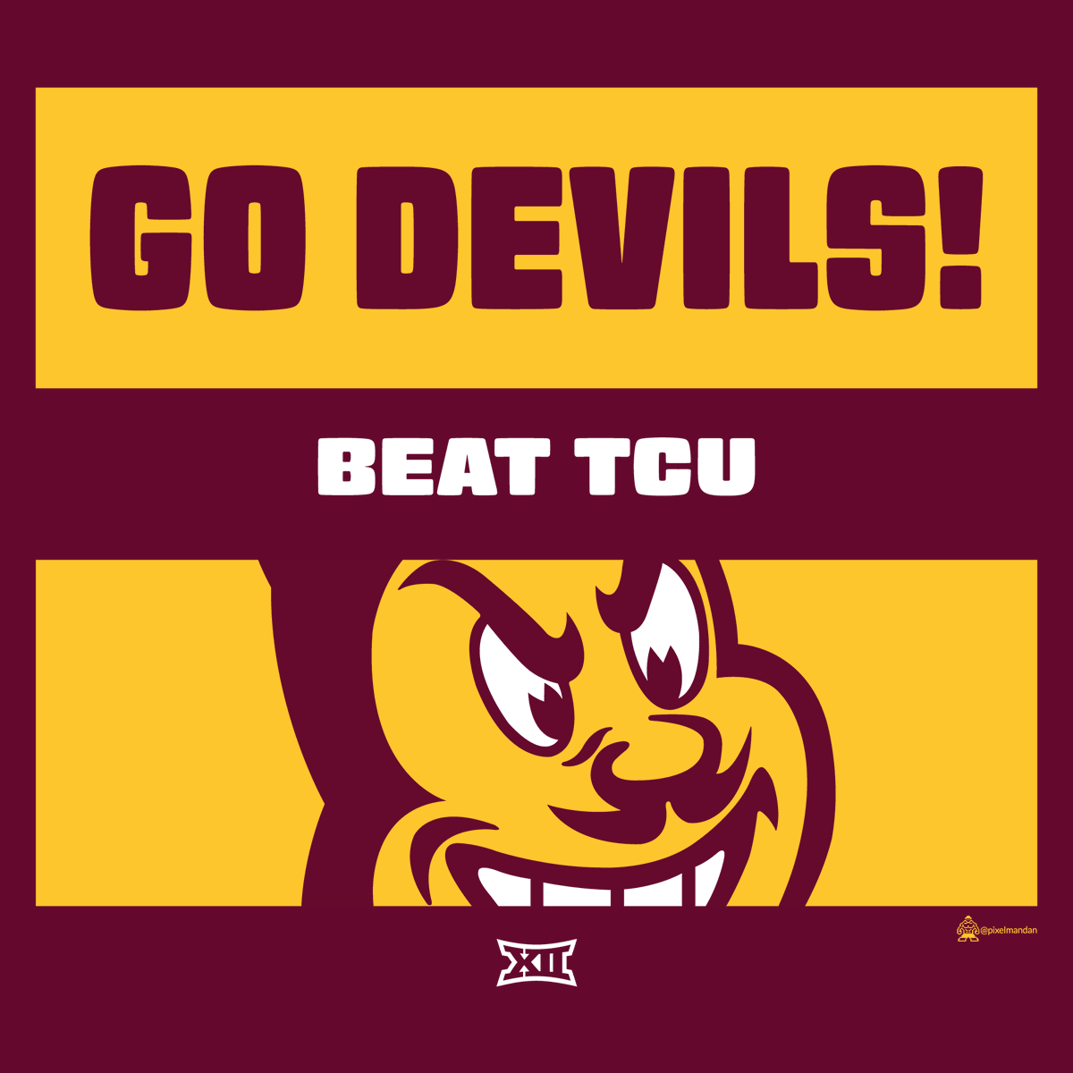 pixelmandan's tweet photo. Let's go! Beat TCU. Go Devils! #ForksUp https://t.co/ycCiq5Dtae