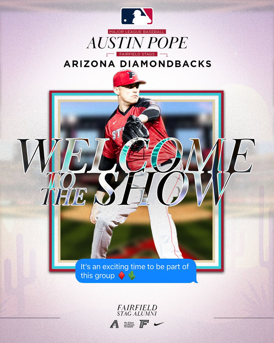 Fairfield Baseball (@stags_base) on Twitter photo ๐๐๐๐๐๐๐ ๐๐ ๐๐๐ ๐๐๐๐ โผ๏ธ
Former Stag Austin Pope gets the call of a lifetime as he is called up to the <a href="/Dbacks/">Arizona Diamondbacks</a>!
Pope becomes the 2nd Stag all-time to be promoted to <a href="/MLB/">MLB</a>
โก๏ธ: fairfieldstags.com/news/2025/9/21โฆ
Congrats <a href="/TheAustinPope/">Austin Pope</a>! #ProStags๐ค ๐๐๐๐๐๐๐ ๐๐ ๐๐๐ ๐๐๐๐ โผ๏ธ
Former Stag Austin Pope gets the call of a lifetime as he is called up to the <a href="/Dbacks/">Arizona Diamondbacks</a>!
Pope becomes the 2nd Stag all-time to be promoted to <a href="/MLB/">MLB</a>
โก๏ธ: fairfieldstags.com/news/2025/9/21โฆ
Congrats <a href="/TheAustinPope/">Austin Pope</a>! #ProStags๐ค