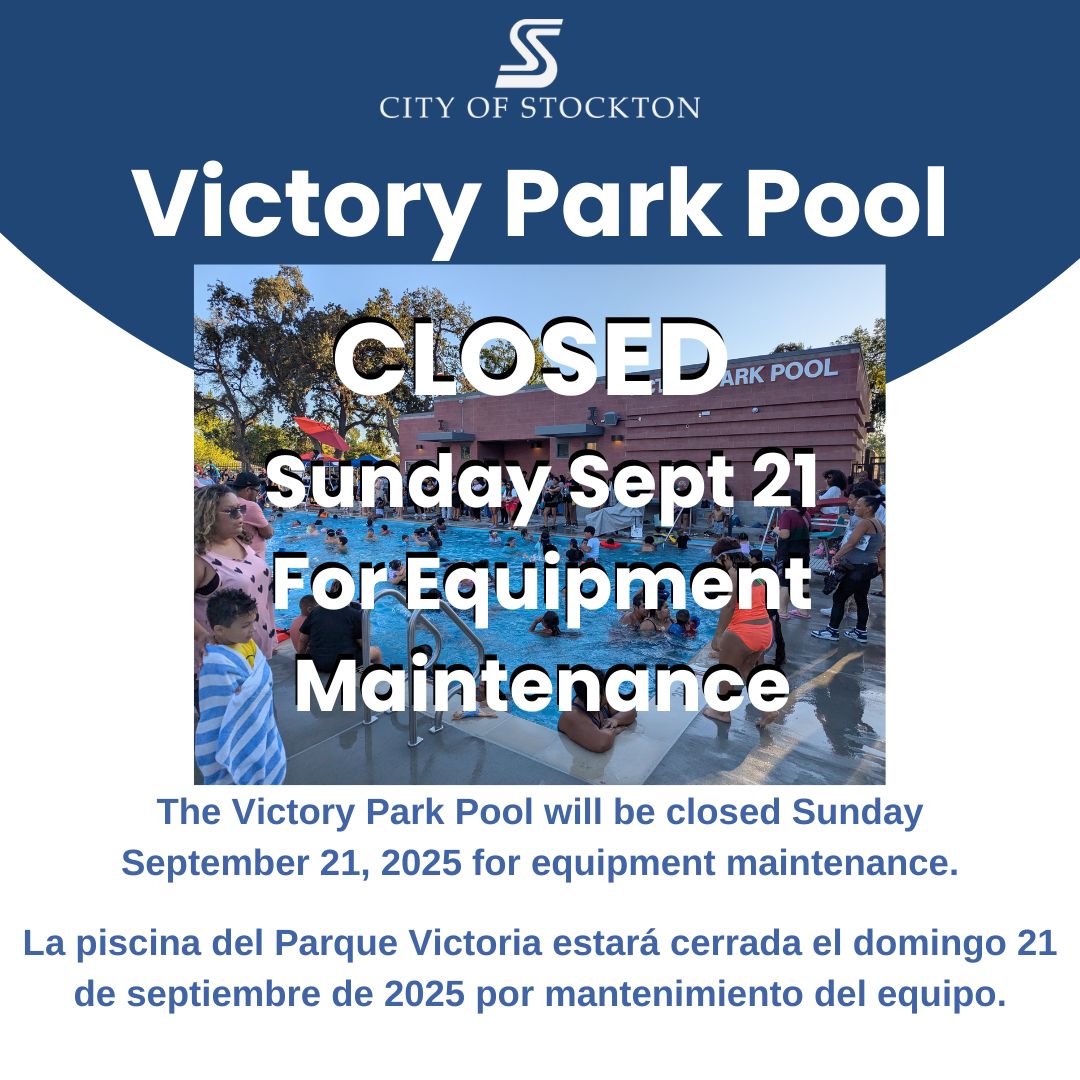 The Victory Park Pool will be closed Sunday September 21, 2025 for equipment maintenance.

La piscina del Parque Victoria estará cerrada el domingo 21 de septiembre de 2025 por mantenimiento del equipo.