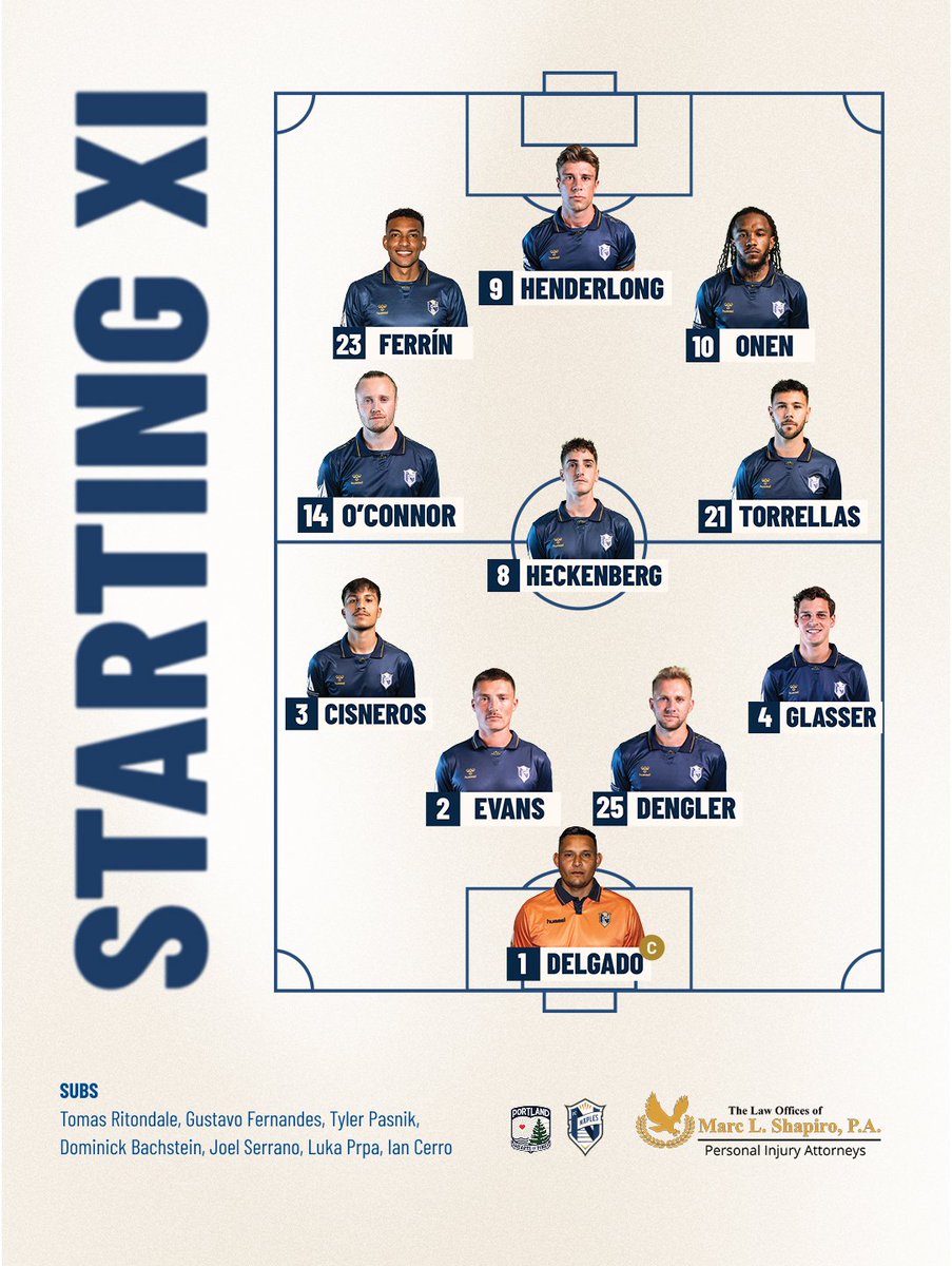 fcnaples_'s tweet photo. Our XI set for the Maine stage.

Presented by Shapiro Law ⚖️

#FCNaples #PORvNAP #ShapiroLaw #StartingXI #USLLeagueOne https://t.co/QeR4l3gx8i
