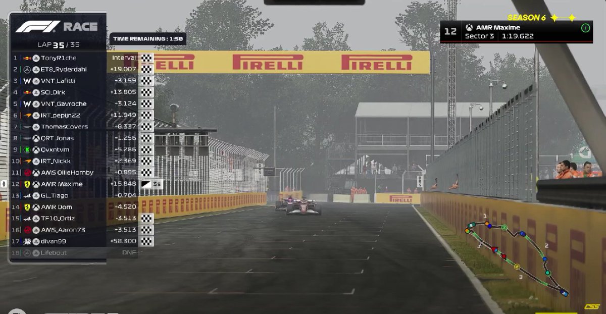 Engineering result: CSS Canada
Q: P10 &amp; P12
R: P7 &amp; P8
No pace sadly. great strategy, started on the H, extended until rain and timed it perfectly. We managed everything well together until the end and outscored our rivals TF10 and FRT.
<a href="/QRT_SimEsports/">Team QRT</a> <a href="/TTM_Covers/">Covers</a> <a href="/NVR_Jxnas/">QRT Jonas</a>