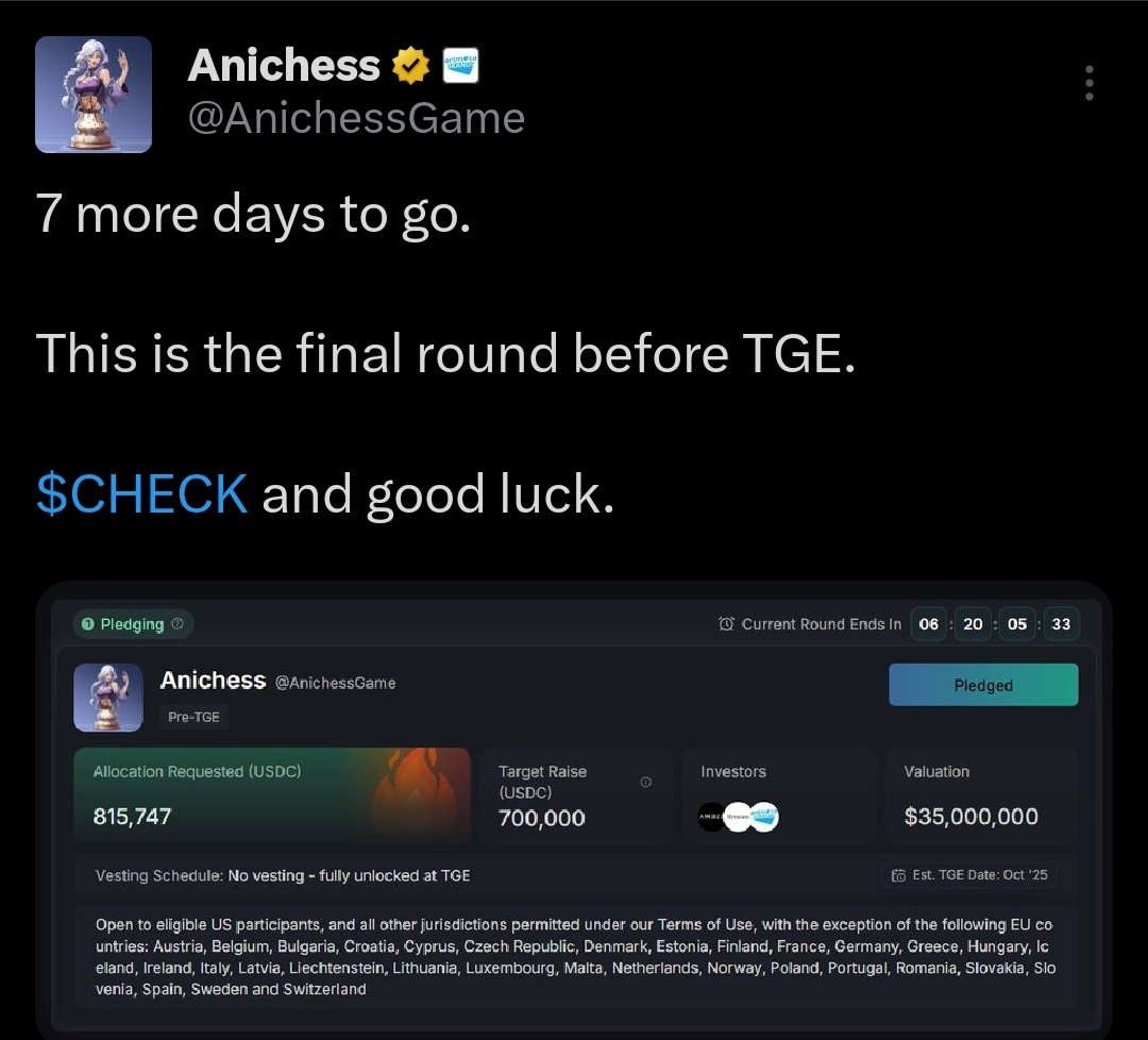 7 more days until <a href="/AnichessGame/">Anichess</a> presale end 

How are you positioned??