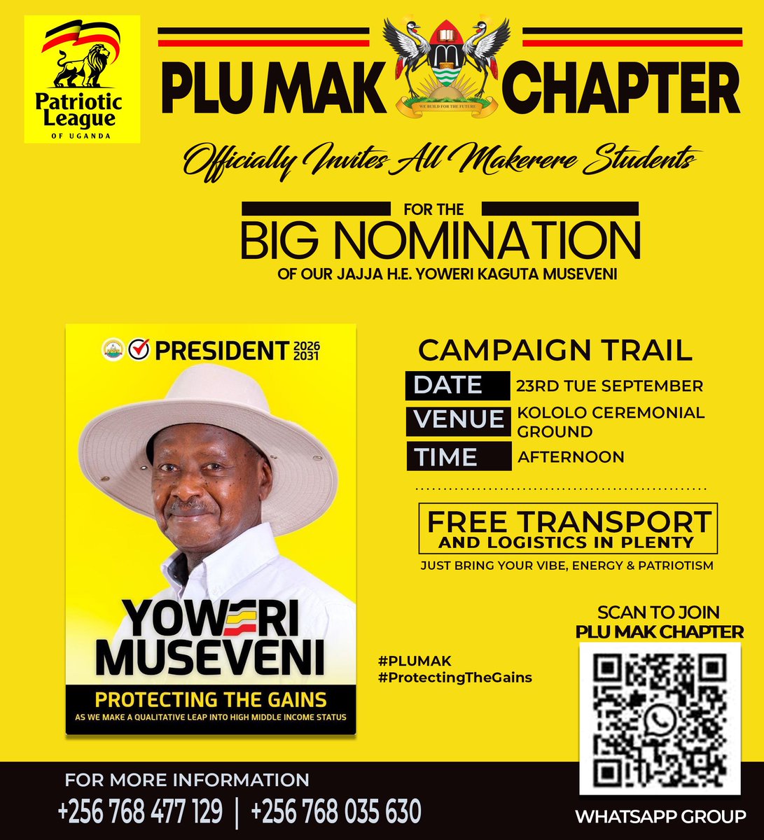 We are fully ready and united for Tuesday! 🇺🇬✊🏽 #PLUMAK #TuesdayReady <a href="/mkainerugaba/">Muhoozi Kainerugaba</a>
<a href="/Coach_Gad/">Coach Gad</a> <a href="/MichealMawanda1/">Hon Michael Mawanda</a> <a href="/BalaamBarugahar/">Barugahara Balaam Ateenyi.</a> <a href="/muhererza/">Muhererza rivan peter</a> <a href="/HonWitonze/">Hon Juma Witonze Kisekka</a> <a href="/rutashararaS/">Rutasharara Steven</a> <a href="/Plugandaa/">Patriotic League of Uganda</a> <a href="/Plumedia1/">PATRIOTIC LEAGUE OF UGANDA</a> <a href="/chairtoyota/">Toyota Michael Kaguta</a> <a href="/DaudiKabanda/">Daudi Kabanda</a> <a href="/NRMOnline/">NRM Party</a> <a href="/BavuleOfficial/">BAVULE Official Posts 🇺🇬</a> @Godfreysaltt