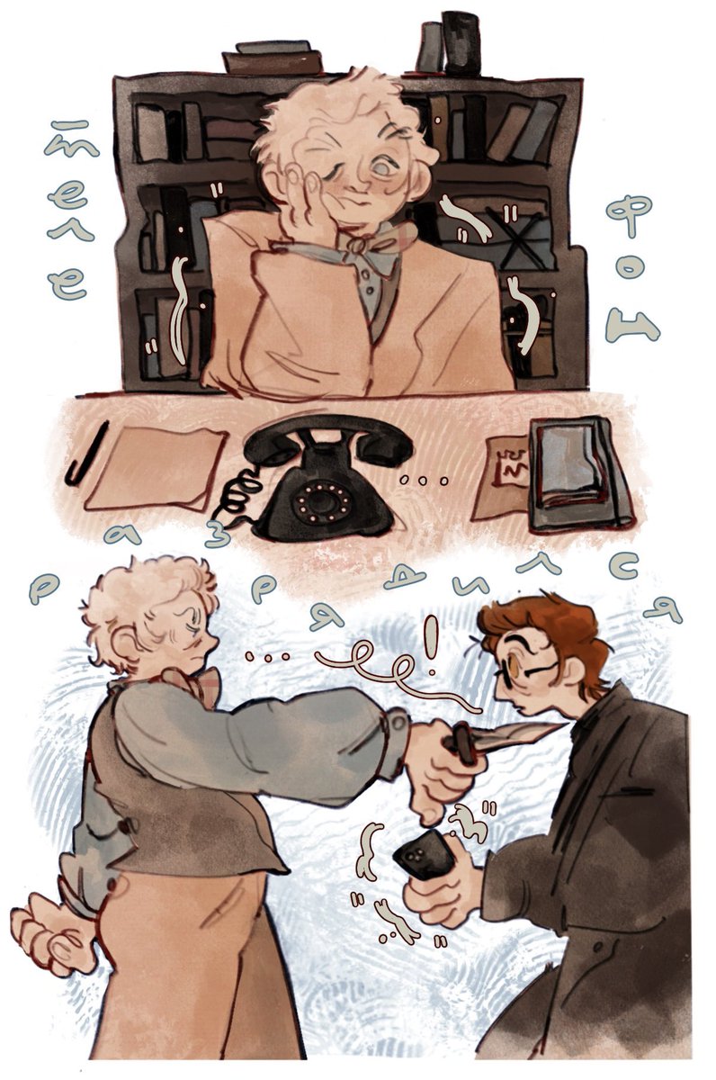angel was upset his friend didn't call... but the snake swears his phone died

#goodomens #goodomensfanart