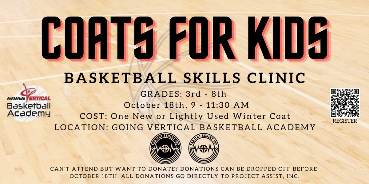 gvbacademy's tweet image. 🚨 It’s back! Our Annual Coats For Kids Charity Basketball Clinic is here 🏀🧥 In support of @ProjAssistInc, we’re bringing hoops + heart together for a great cause.

👉 Participate in the clinic OR donate a coat to make an impact this season! 💯

#ProjectAssist #Community