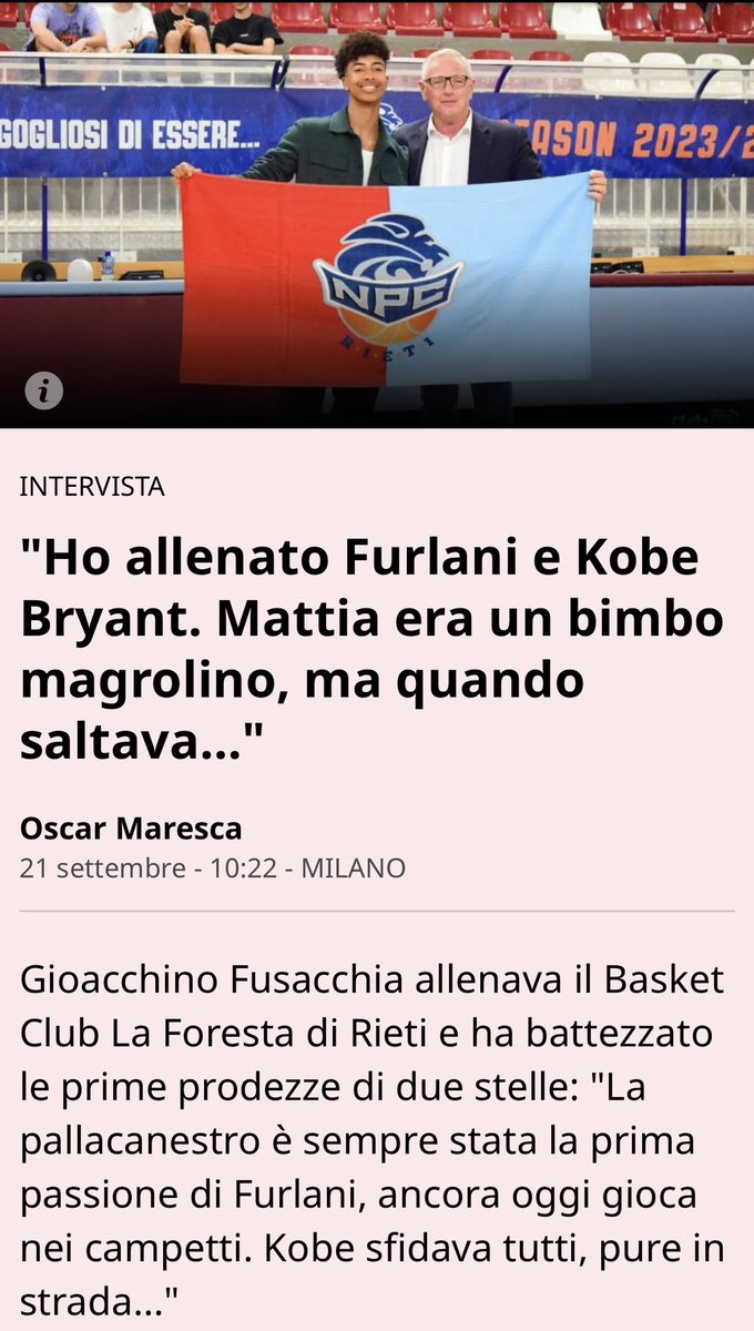 🏀Fun fact: Kobe Bryant and Mattia Furlani shared the same basketball coach.

Read more: gazzetta.it/Atletica/21-09…