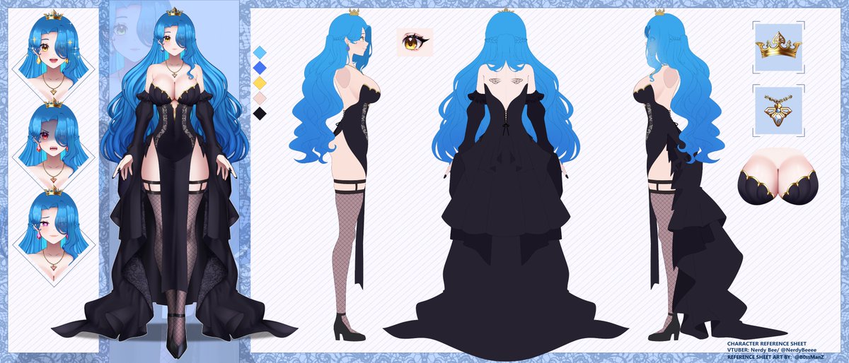 NerdyBeeee's tweet photo. It is with great excitement I get to finally REVEAL MY OC/PERSONA who will become my FUTURE VTUBER!!! 

A Queen bee in line for the family throne she didn't even want. Stumbled upon a strange woman one night &amp; turned human?? Or is she something more???

Reference sheet: @B0ssManZ https://t.co/IPmHtECpjp