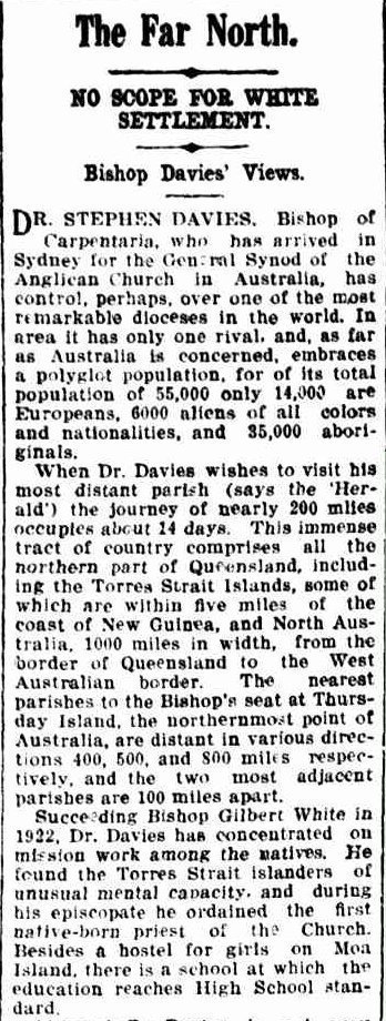 AustAnglican's tweet photo. 22 September 1883: birth (Waters Upton, Shropshire) of Stephen Harris Davies, third Bishop of Carpentaria 1922-1949, a record length of time for that diocese. Davies earned his remote experience serving as a Bush Brother out the back of Charleville 1912-1922. #anglican #142years https://t.co/5P9lRMjDS7