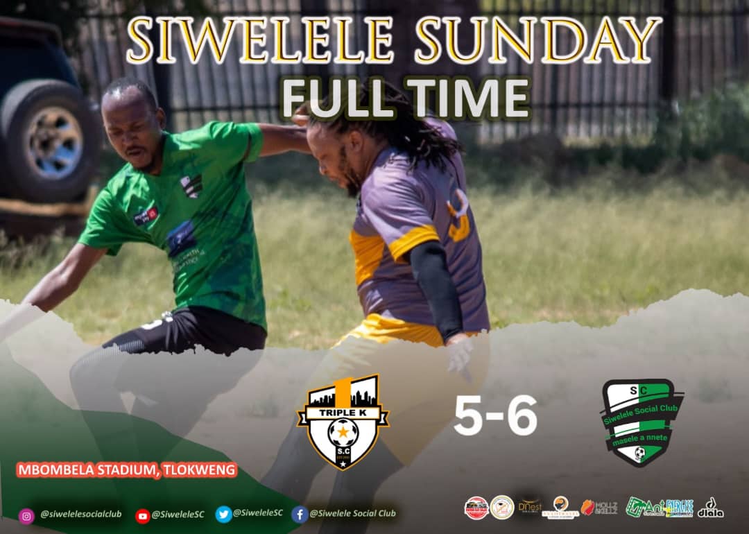After two loses in two games yesterday in Good Hope, the boys bounced. A thrilling 6–5 victory vs Triple K Social Club!
 
What a way to redeem ourselves! 🙌💚

Jabu ⚽️⚽️⚽️⚽️
Holiness Mlilo ⚽️
Gift ⚽️

#KaBosweuLeBotala ⚪🟢⚫ #MaseleANnete #BWSocialClubs #NationalTeam