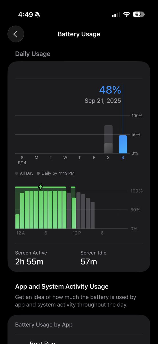 TechOutonYT's tweet image. Haven’t paid the battery any mind just go about my day. The only extra charging I’ve done is my car mount which wasn’t because it needed to be charged it’s just where I put my phone either way #iPhoneAir #iOS26