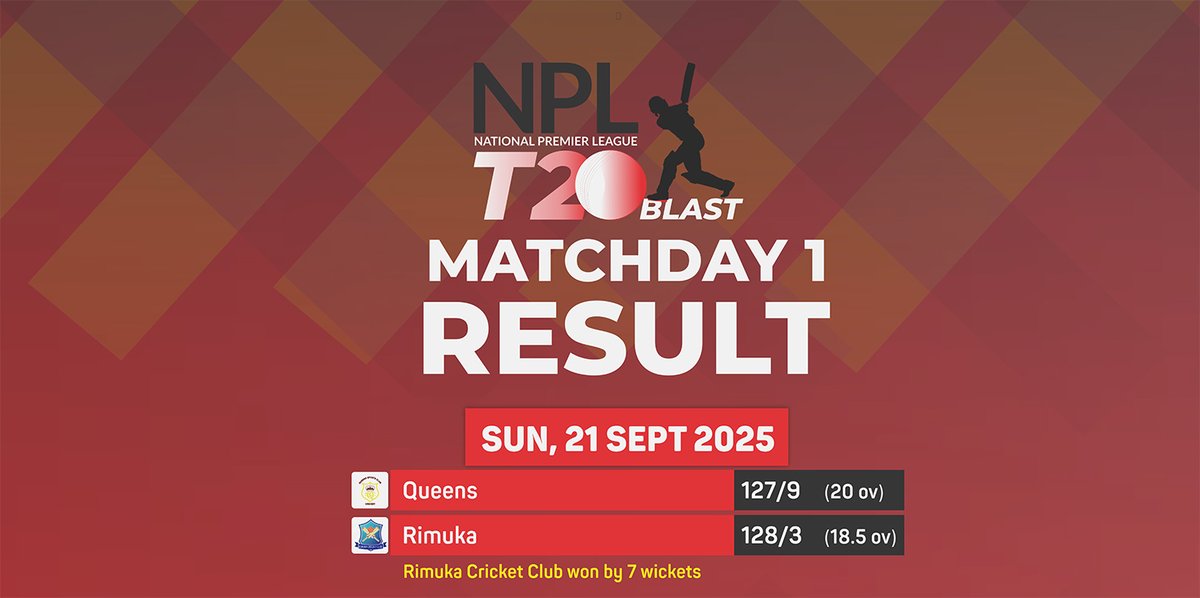 Tarisai Musakanda's unbeaten 46 takes Rimuka to a seven-wicket win against Queens Sports Club at Kwekwe Sports Club.

#NPLT20Blast