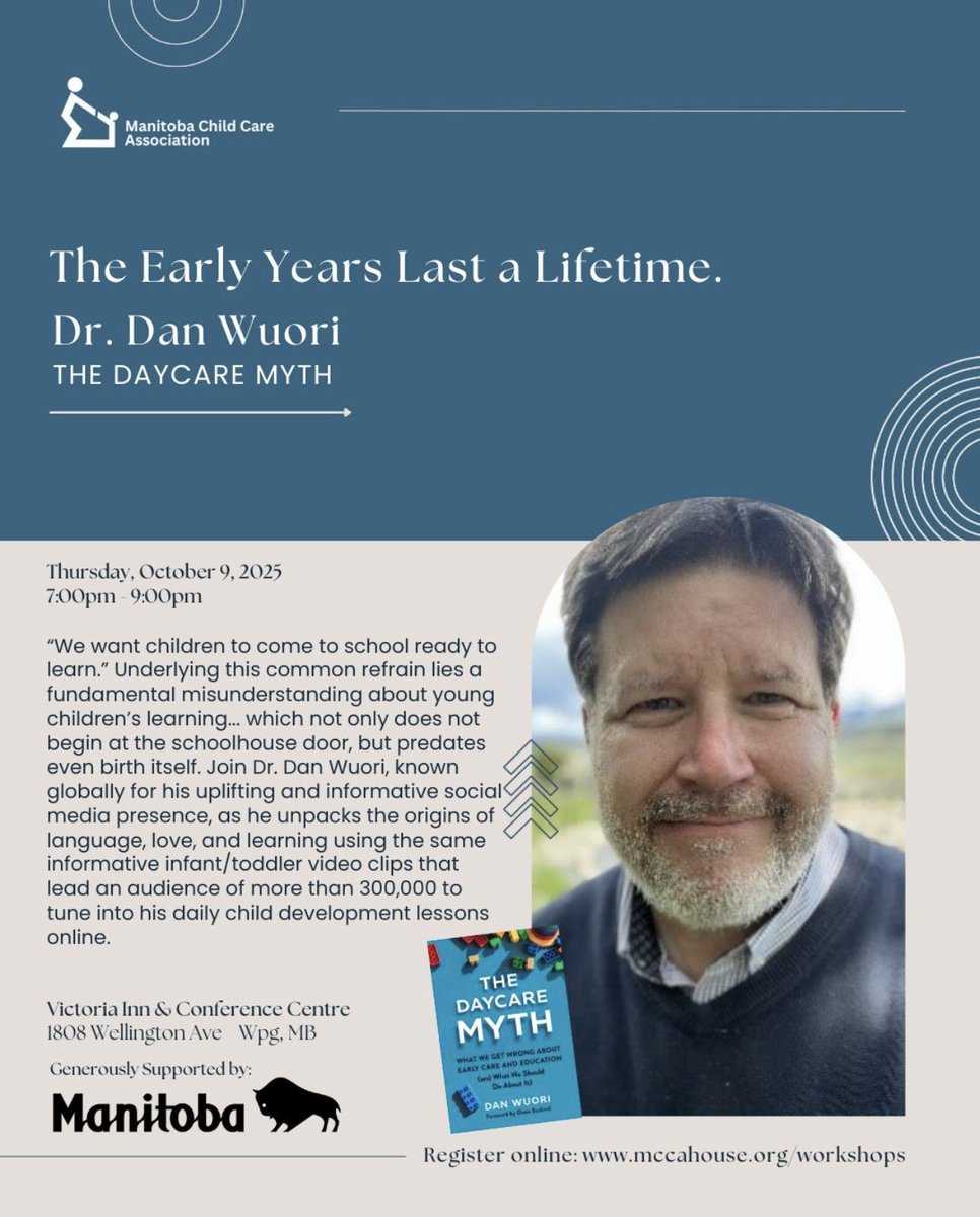 Canadian friends: I’ll be making my first-ever appearances in Winnipeg on October 9 - in partnership with the Manitoba Child Care Association - with sessions geared for both professionals and parents. You can register at the link in the graphics below.