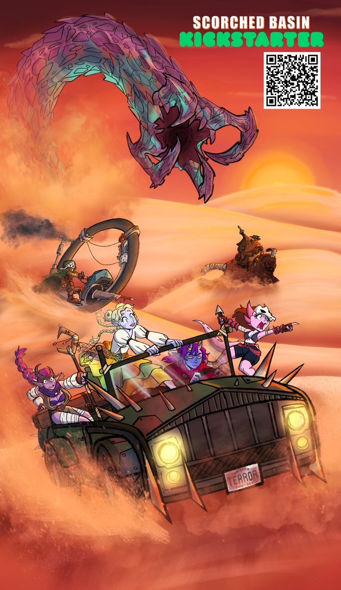 VibeCheckDnD's tweet image. @HOMIEandTheDUDE  are back with Scorched Basin! 🌵
Step into this system agnostic, Dune x Mad Max-inspired wasteland of raging storms, brutal deserts, 5 unique tribes, strange creatures &amp;amp; plants, wacky items, and the wild magic system, the Current. ✨
🔗below ~
