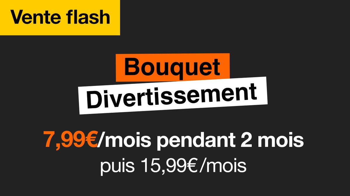 [#Venteflash] Jusqu'au 28/09, faites le plein de divertissement et profitez d'une large sélection de chaînes TV ainsi que de services de vidéo à la demande, pour tous les goûts et tous les âges, à 7,99 €/mois pendant 2 mois👉 oran.ge/4msRmaH