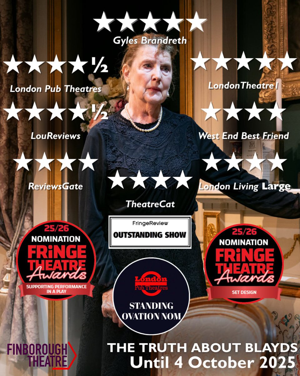 After numerous sold-out performances, The Truth About Blayds concludes its second week!

All performances nearly sold out. For details of our Returns policy, please visit <a href="/finborough/">Finborough Theatre</a> website.

🗓 Until 4 October 2025
📍 <a href="/finborough/">Finborough Theatre</a>
🎟 #linkinbio