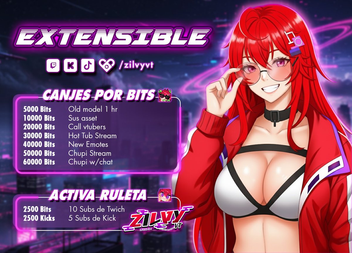 Aquí les dejo las metas de Bits/Kicks 💜💚

Algunos ya fueron cumplidos 😍✨

Pero bueno continuamos con el extensible ahora si no tengo que salir hasta el fin ❤️‍🩹

Twitch.tv/zilvyvt