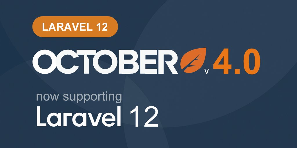 🚀 October CMS v4 is now stable and ready for production!

- New dashboard &amp; settings
- Powered by Laravel 12
- Public codebase
- Fresh new logo

Try it today → github.com/octobercms/oct…

Report issues here → github.com/octobercms/oct…