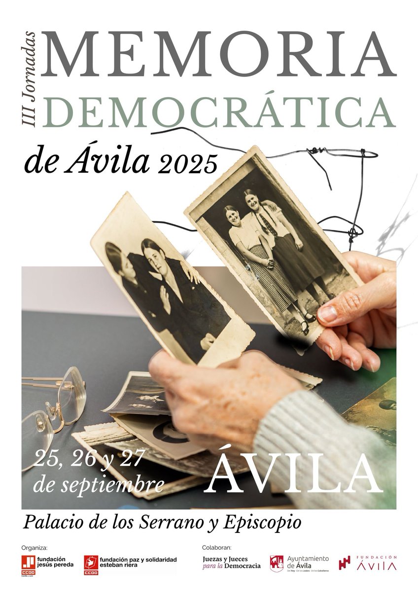 Ya queda menos para las III Jornadas de Memoria Democrática de #Ávila que organiza <a href="/CCOOAvila/">CCOOÁvila</a> y <a href="/fjpcyl/">Fundación Jesús Pereda de CCOO Castilla y León</a>. No te las puedes perder.
