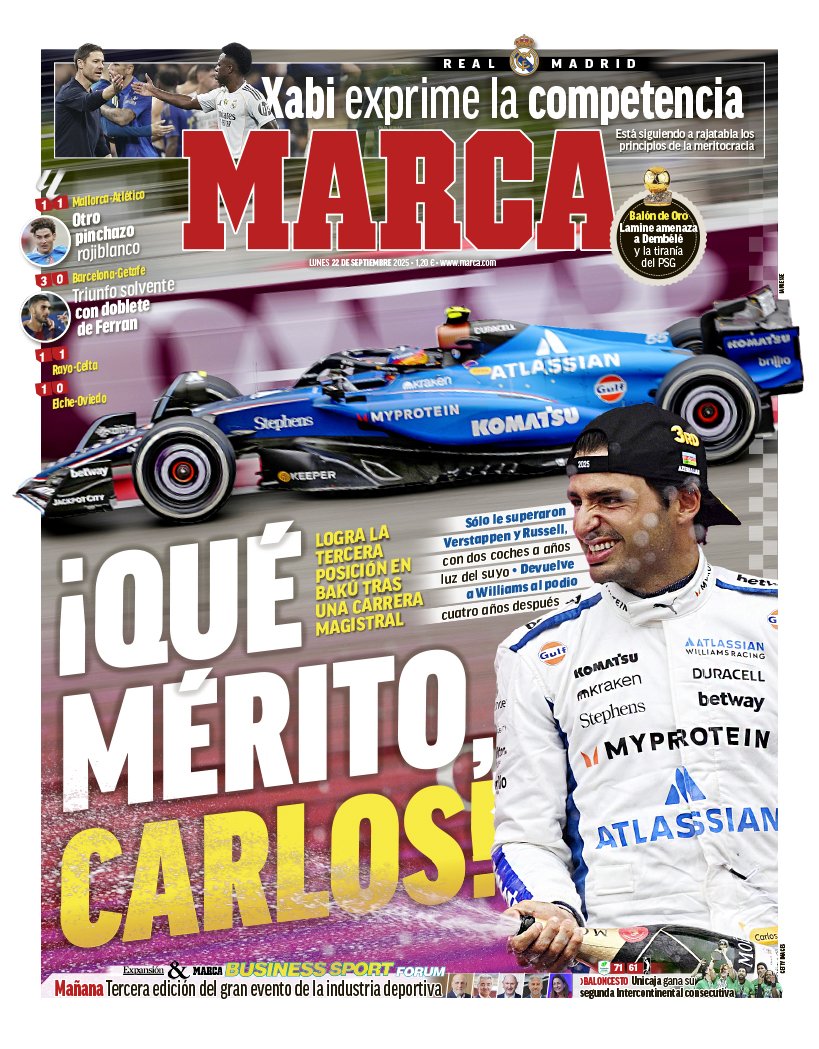 🚨 Carlos Sainz, portada del MARCA:

"¡QUÉ MÉRITO, CARLOS!"