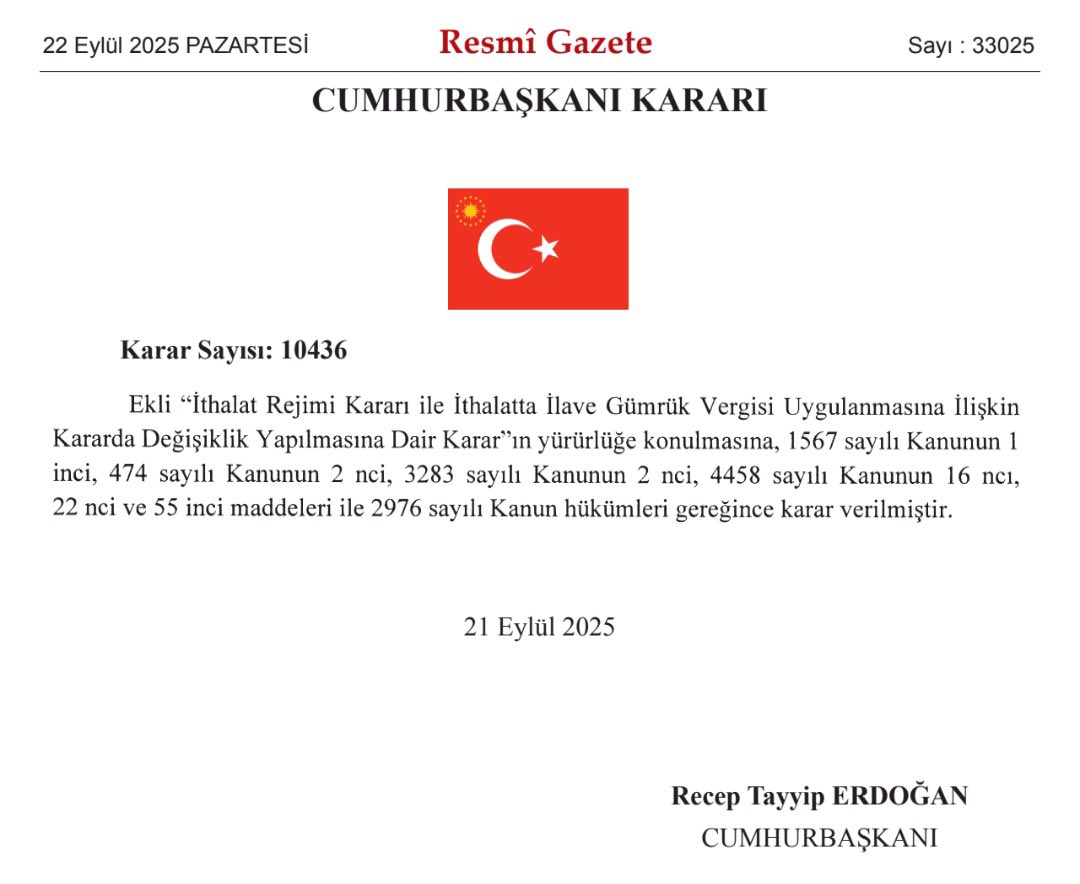 Türkiye, ithal otomobillerden mevcut vergilere ek olarak %25–30 oranında ilave gümrük vergisi alacak.