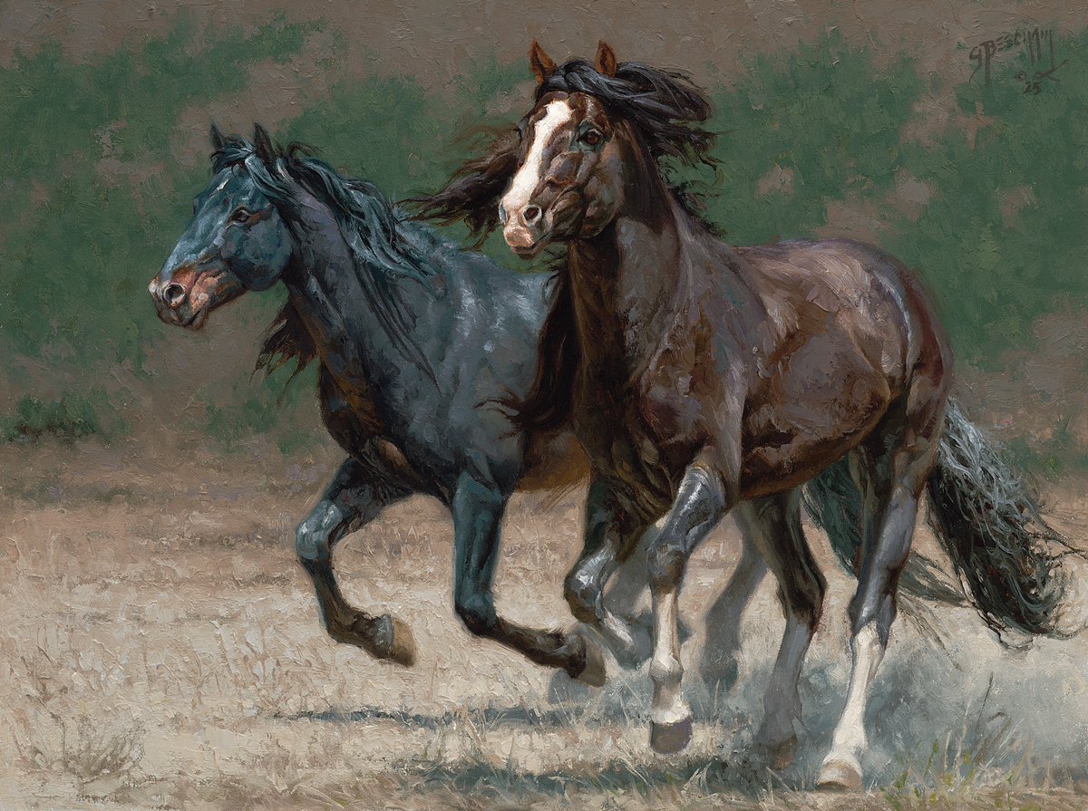 gregbeechamart's tweet image. “Tandem” – 2 horses running
Wild horses - 12”X16” - Oil on linen board