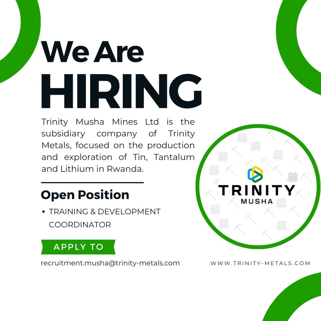 Trinity_Metals's tweet image. 🚨 We’re hiring! #TrinityMushaMinesLtd is looking for a motivated Training &amp;amp; Development Coordinator to join our HR team.

Apply by Oct 6, 2025.

Details 👉jobinrwanda.com/job/training-d…