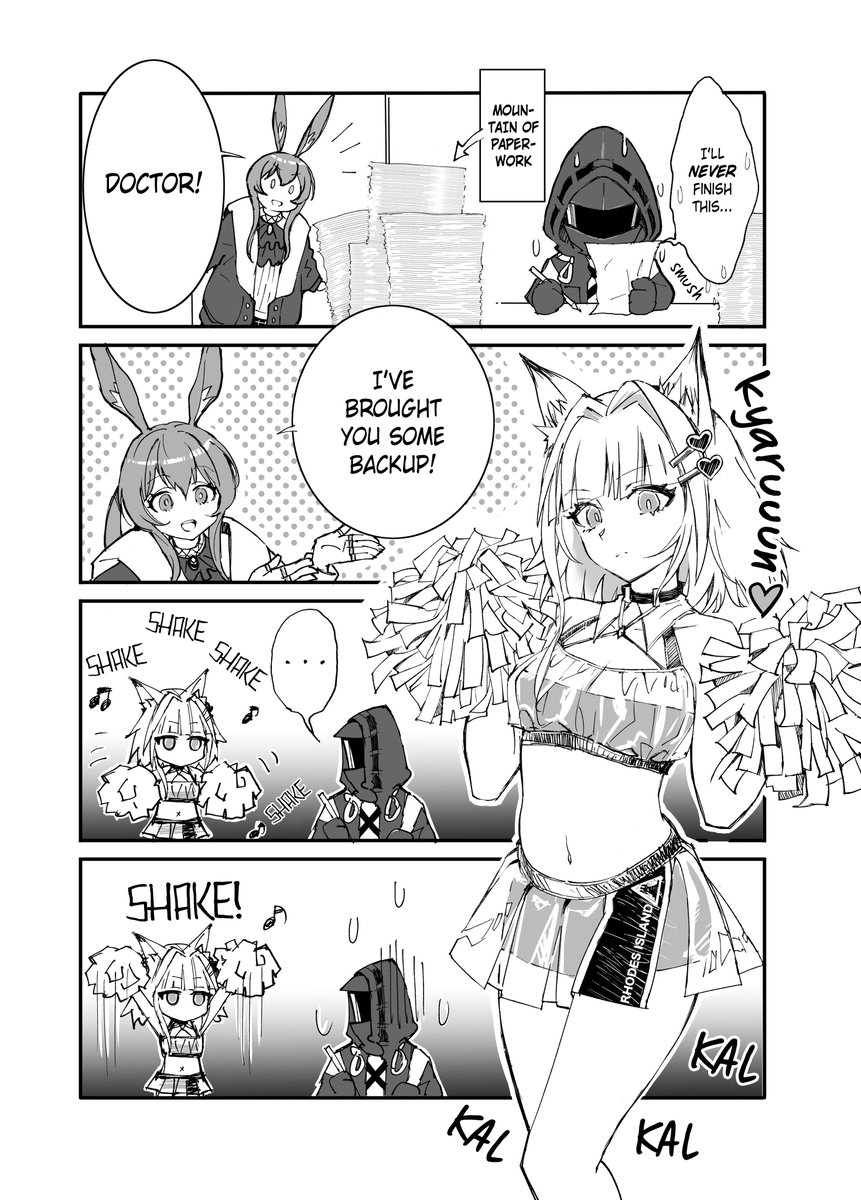 TheParacite's tweet image. [EN Version]
Artist's Comment: A Rookie Cheergirl Kal'tsit Manga💚 …girl?
(Repost)

英語版です！