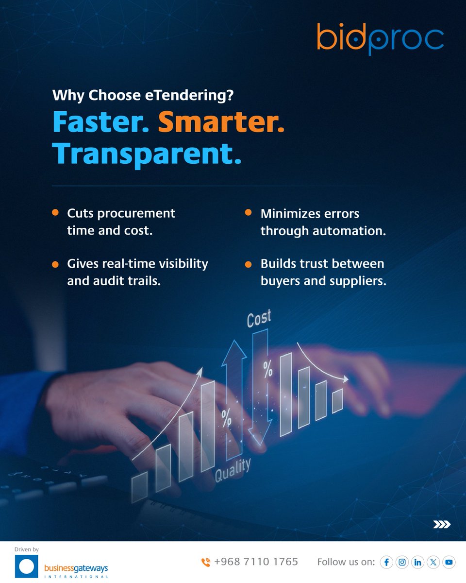 bidprocInsights's tweet photo. Still managing tenders the old way? With bidproc, eTendering is faster, smarter &amp; transparent. No delays, no paperwork, just secure digital procurement. Register today 👉 https://t.co/D2muBvpgns

#eTendering #DigitalProcurement #bidproc #BusinessGateways https://t.co/fW39StNSl4