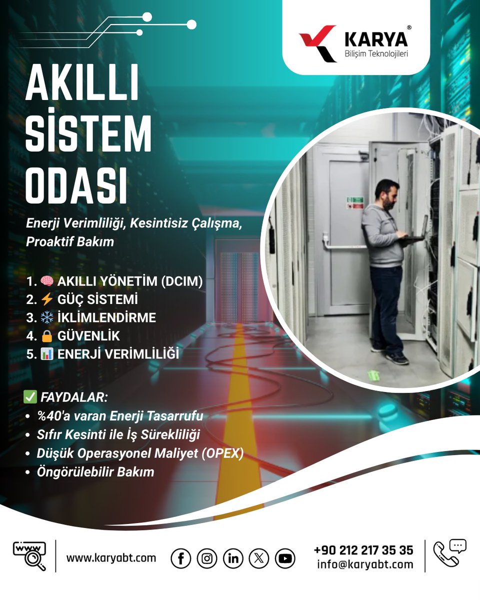 Akıllı Sistem Odası ile kesintisiz çalışma, yüksek verimlilik!

✅ %40’a varan enerji tasarrufu
✅ İş sürekliliği için sıfır kesinti
✅ Düşük operasyonel maliyet
✅ Öngörülebilir bakım

#KaryaTeknoloji #DataCenter #ITInfrastructure #SizinleBüyüyorBeraberGüçleniyoruz #KaryaBT