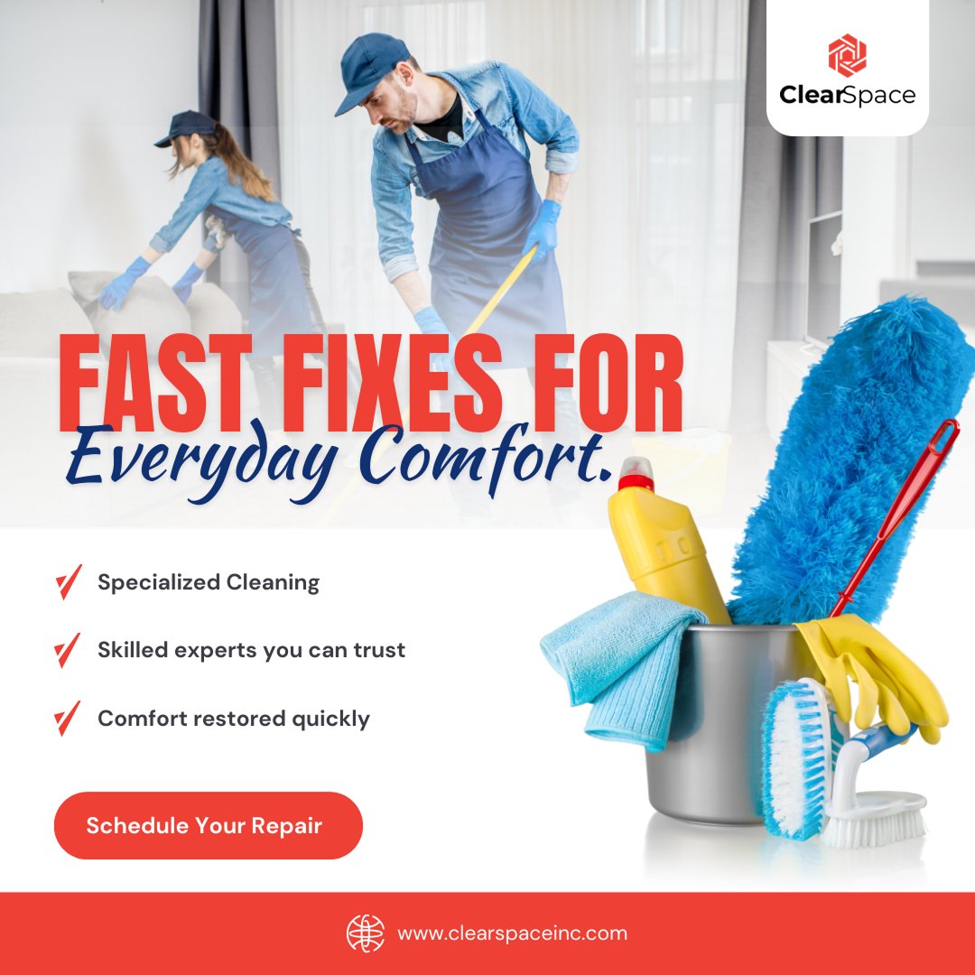 clearspaceinc's tweet image. 🛠️ Fast Fixes for Everyday Comfort 💯

✔️ Book repairs in just minutes
✔️ Skilled experts you can trust

👉 Schedule your repair today!

For more information!
Visit us: clearspaceinc.com

#ClearSpace #FastRepairs #HomeComfort #ReliableService #SkilledExperts #QuickFixes
