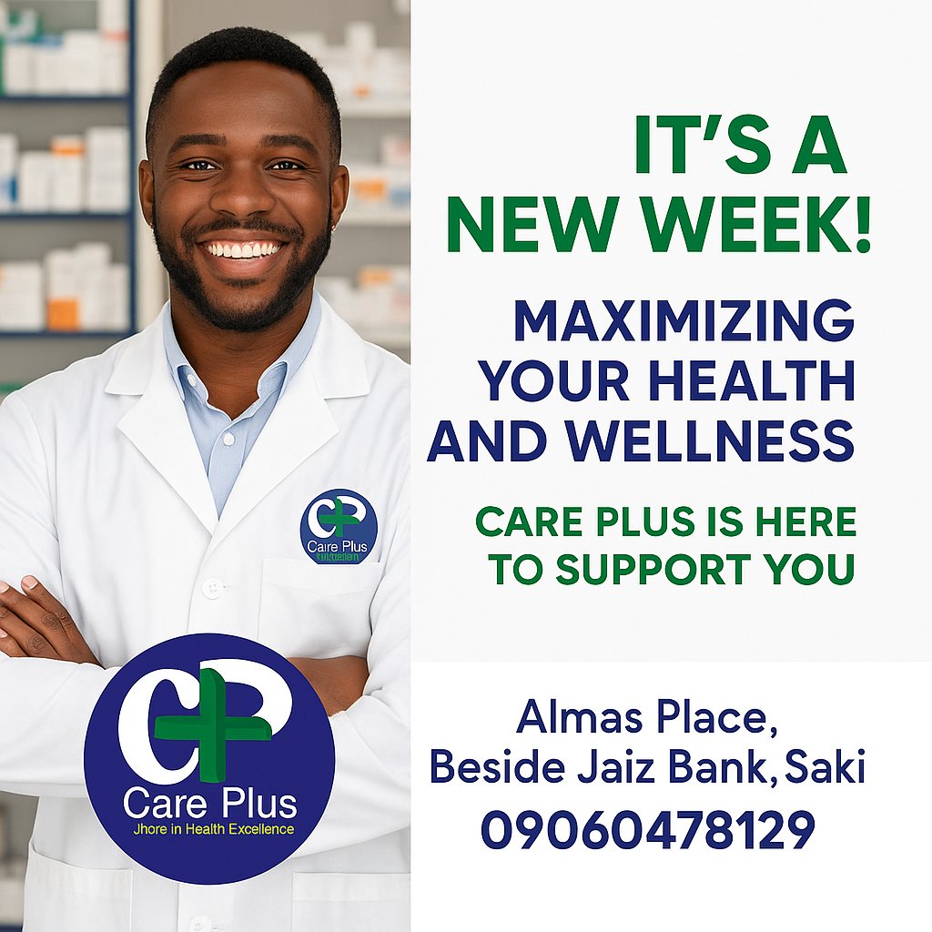 Multi_Dex's tweet image. 🌟 Happy New Week, Fam! 🌟

It’s a brand-new week, a fresh chance to maximize your health and wellness. 💚
At Care Plus Pharmacy, we are here to walk with you every step of the way, ensuring you get nothing less than More in Health Excellence.

✨ Stay healthy.
✨ Stay motivated.