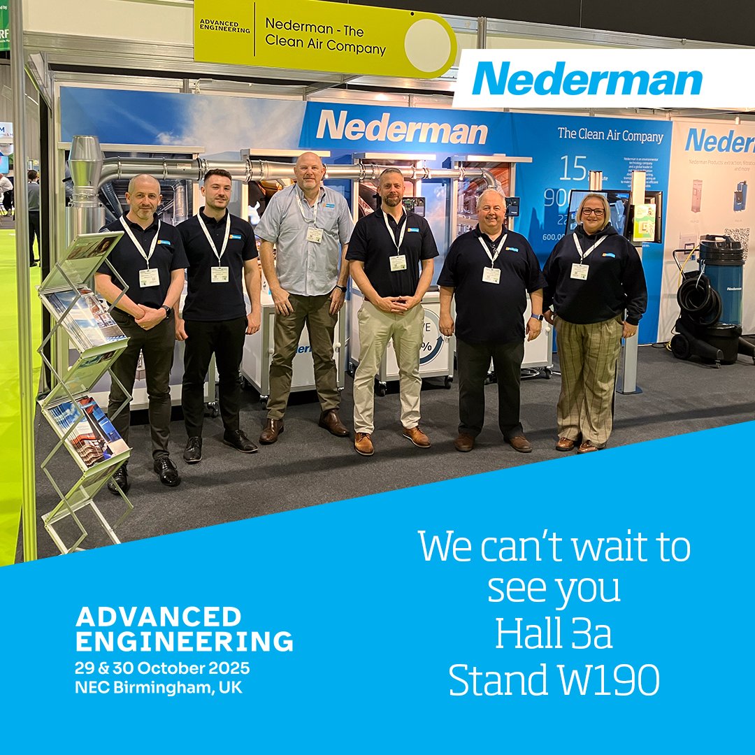 NedermanUKI's tweet image. We’re exhibiting at Advanced Engineering UK 2025!
• The NEC Birmingham
• 29th-30th October
• Hall 3a
• Stand W190
Register for your free pass below.
register.visitcloud.com/survey/2ehz86m…
#thecleanaircompany #aeuk2025 #advancedengineering #sustainability