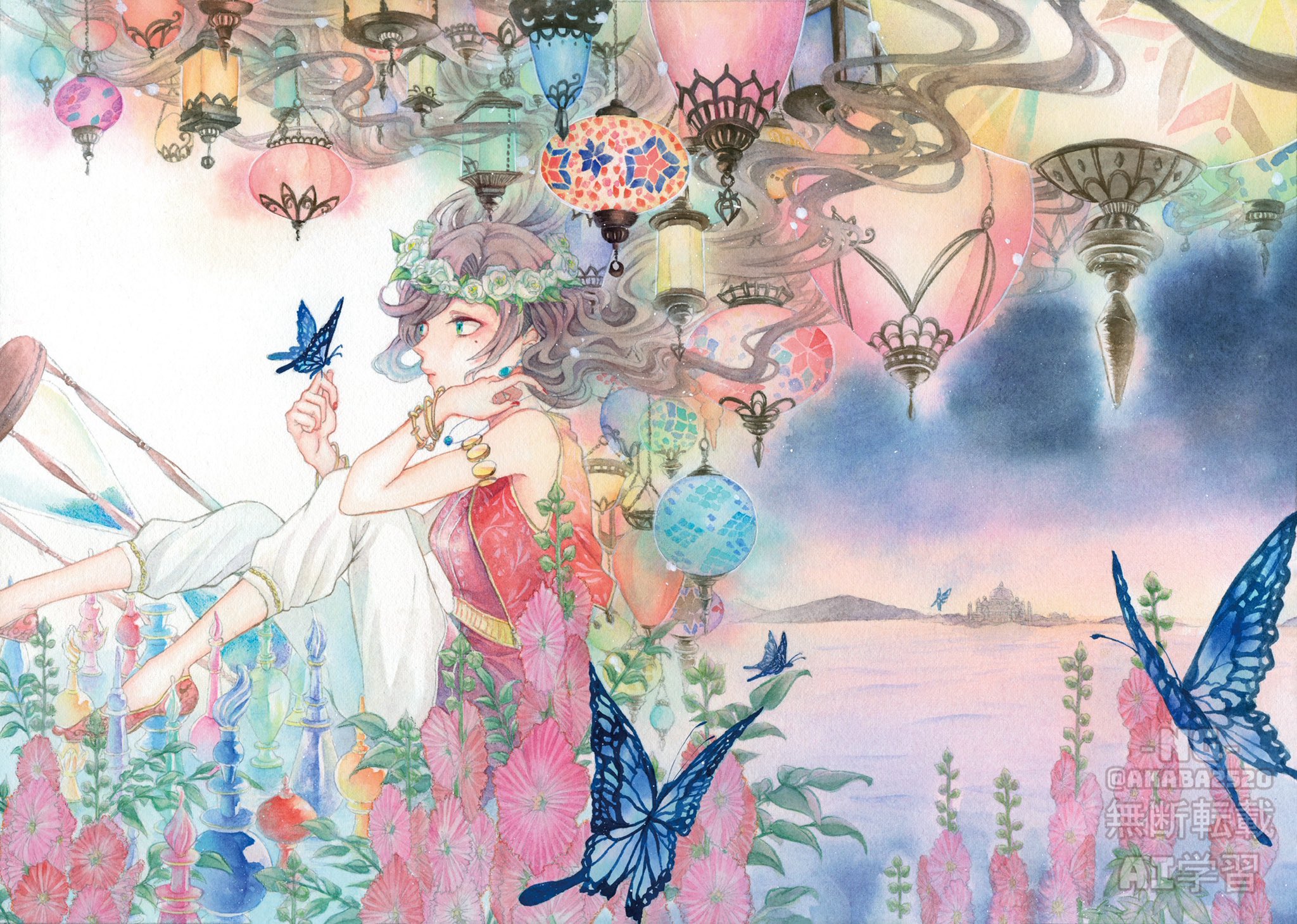 手描きイラスト✣創作水彩原画『桜花爛漫』 あかば🌸漫画/透明水彩 on X: 