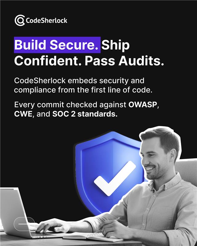 codesherlockai's tweet image. Every Commit. Every Pull Request. Every Standard.

OWASP, CWE &amp;amp; SOC 2 checks built into your workflow.

CodeSherlock.ai keeps code secure, compliant &amp;amp; audit-ready.

#DevSecOps
#Cybersecurity
#SoftwareDevelopment
#Compliance
#SaaS
#CodeSherlock