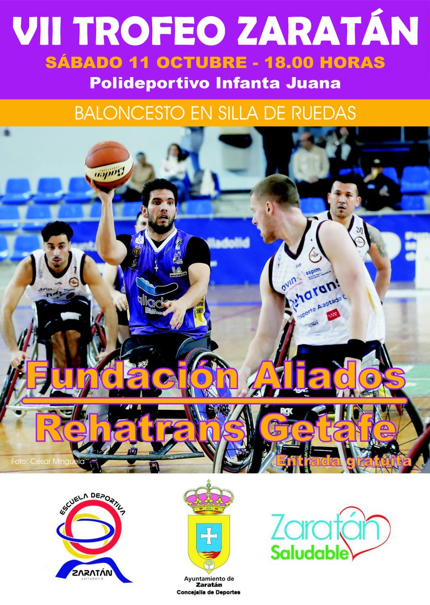🏀♿ ¡Llega al Infanta Juana el VII Trofeo Zaratán!

📅 Sábado 11 de octubre
🕕 18:00 horas

Disfruta del mejor baloncesto en silla de ruedas con un gran encuentro entre: 🔥 Fundación Aliados vs Rehatrans Getafe
✅ Entrada gratuita

#Zaratán #ZaratánSaludable