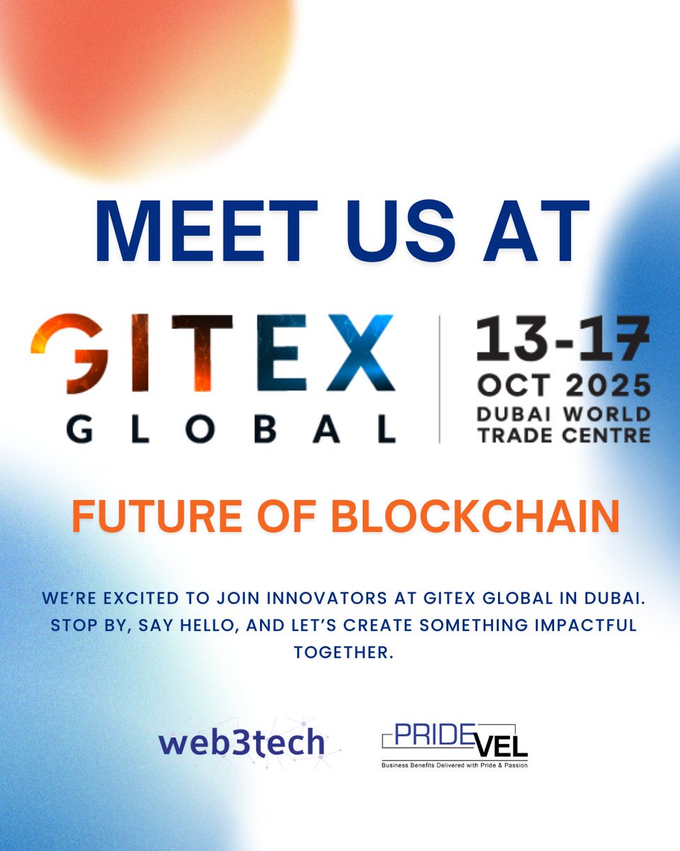 Web3tech_'s tweet image. Team Web3Tech is heading to Gitex Global 2025 for the Future of Blockchain event. Let’s connect, share ideas, and build what’s next together.

#GitexGlobal2025 | #FutureOfBlockchain | #Web3Tech