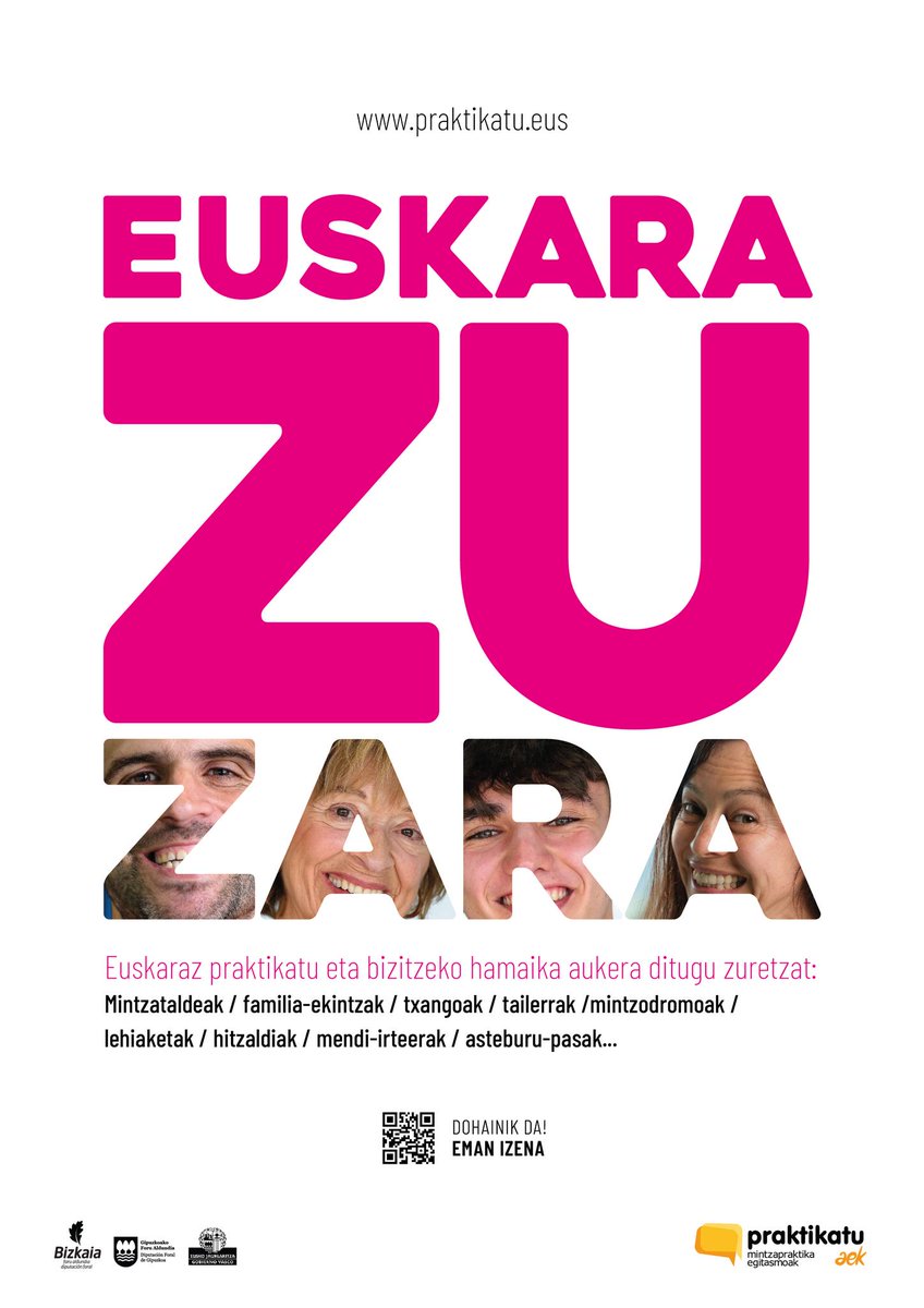 #euskaraZUzara
Abian da AEKren Praktikatu zerbitzuaren kanpaina, euskara ZU zara lelopean.
Euskaldunon komunitatea indartzea helburu, eskaintza zabala dakarte AEKren mintzapraktika-programek, euskaraz aritu nahi duenak hainbat aukera izan ditzan.
praktikatu.eus