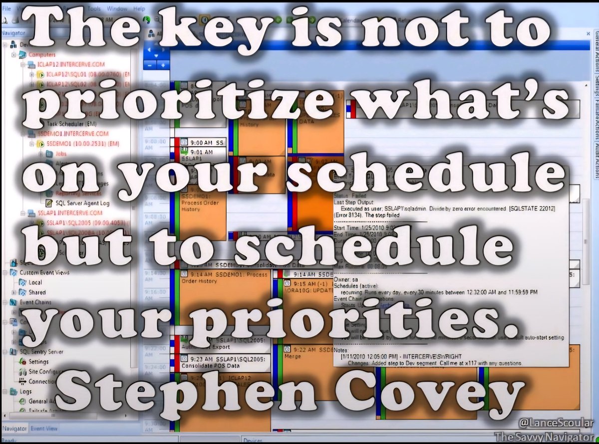 LanceScoular's tweet image. The key is not to prioritize what&apos;s on your schedule, 

but to schedule your priorities. 

                           Stephen Covey   

#prioritize #schedule