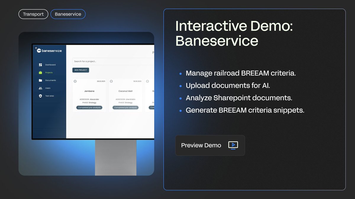 View clickable demo  → eu1.hubs.ly/H0npQH70

Baneservice uses AI + Appfarm to speed BREEAM documentation—hundreds of hours saved per project.
#AI #NoCode #Sustainability #BREEAM #Appfarm #Compliance #Rail #DocumentAutomation #SharePoint #Productivity