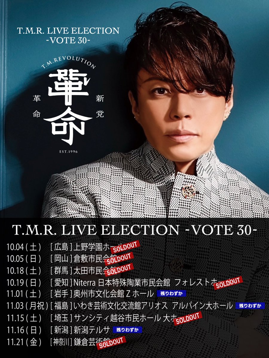 T.M.R. VOTE30ベースボールシャツ2着・バスタオル2枚 西川貴教