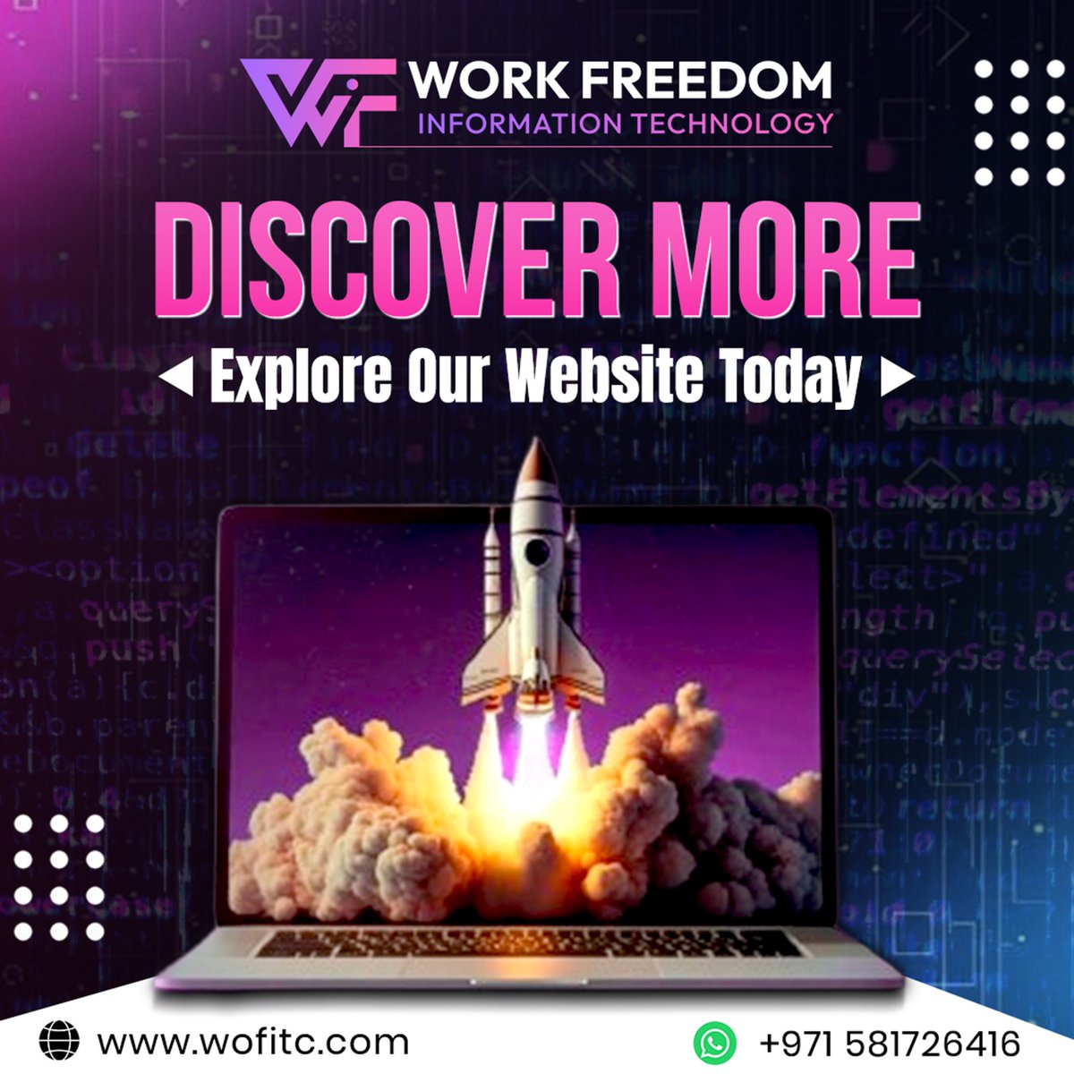 workfreedomit's tweet image. 🚀 Looking for the right tech @solutions?

💡 Discover more—explore our website today and unlock endless #possibilities!
👉 Don’t just imagine, let’s make it real together.

 WhatsApp Us Today: +971 581726416

Website: wofitc.com

 #WebDevelopmentUAE #DubaiTech