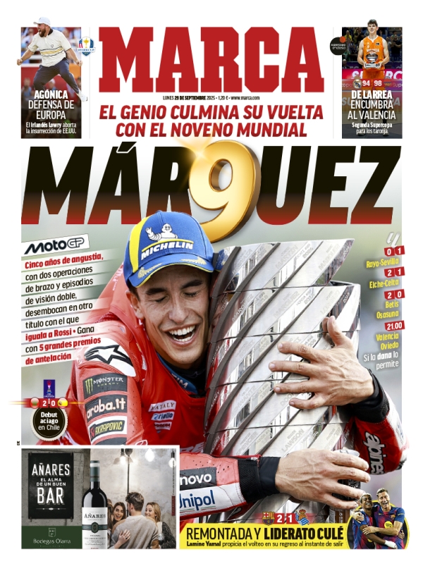 📰 #Portada de <a href="/marca/">MARCA</a> de hoy, 29 de septiembre 👉 Már9⃣uez