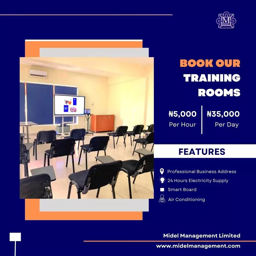 MidelNg's tweet image. Are you in search of a training room to hold your training events and seminars? Our training room at Midel Center is here to cater for your needs. Book our training room for as low as N5,000 per hour and N35,000 per day.
Give us a call on: 09098647780
#wikel #trainingroom #Abuja