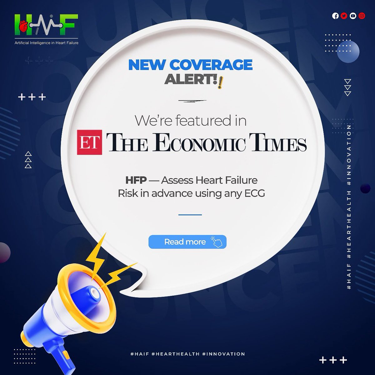 HaifTech's tweet image. New coverage alert!

We’re featured in Economic Times for our work on HFP — assess the risk of Heart Failure in advance using any ECG

Read here 👉 health.economictimes.indiatimes.com/news/industry/…

#HAIF #HeartHealth #Innovation  #WorldHeartDay #HeartFailureAwareness #BreakTheSilence  #TogetherWeLaunch