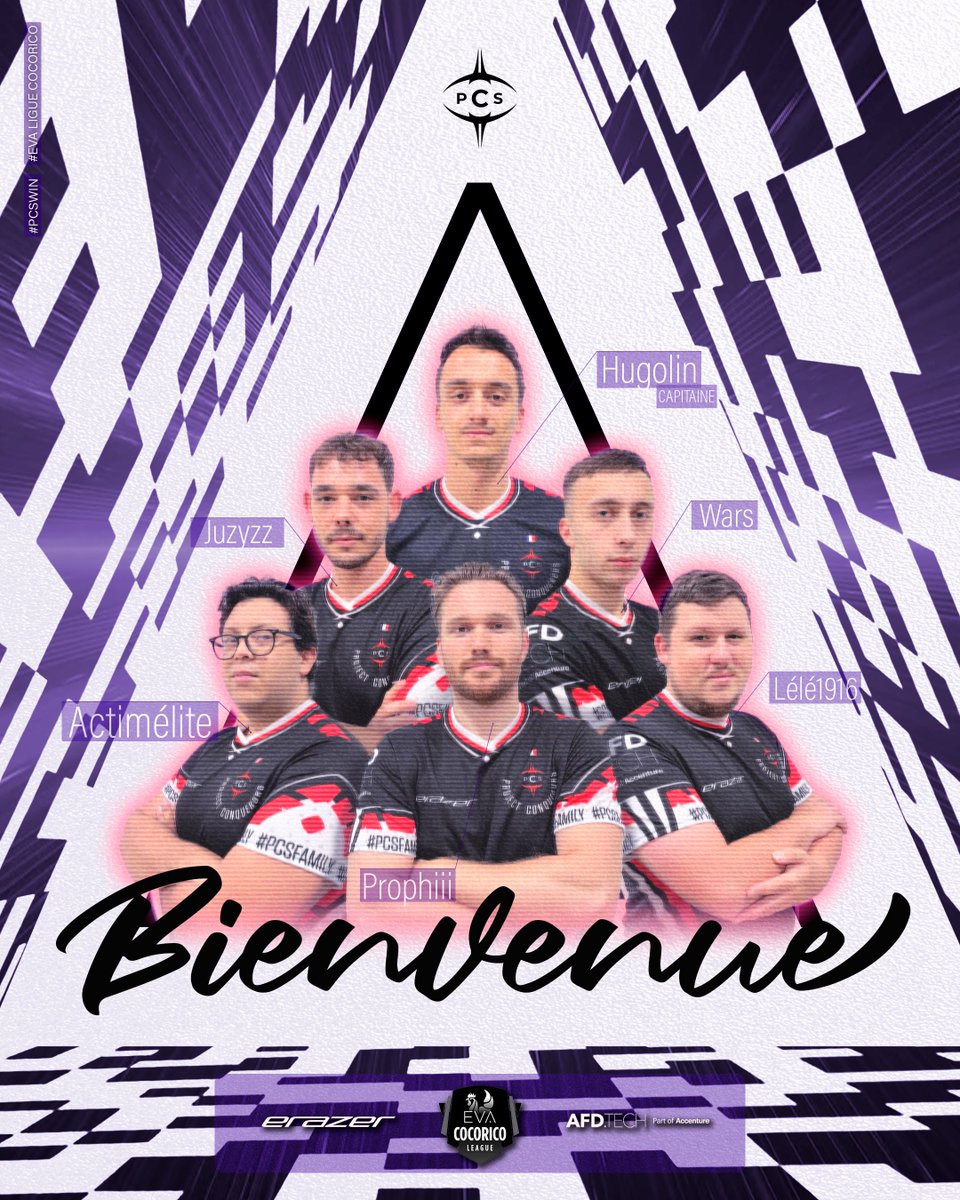🔴| PCS News |⚫

Nous sommes heureux d’annoncer l’arrivée d’une nouvelle line-up sur EVA – After-H qui portera désormais les couleurs de PCS  ! 

La composition :
👤 Hugolin – Capitaine
👤 Actimélite
👤 Juzyzz
👤 Wars
👤 Prophiii 
👤 Lélé1916 (6ème joueur)

👉 Leurs premiers